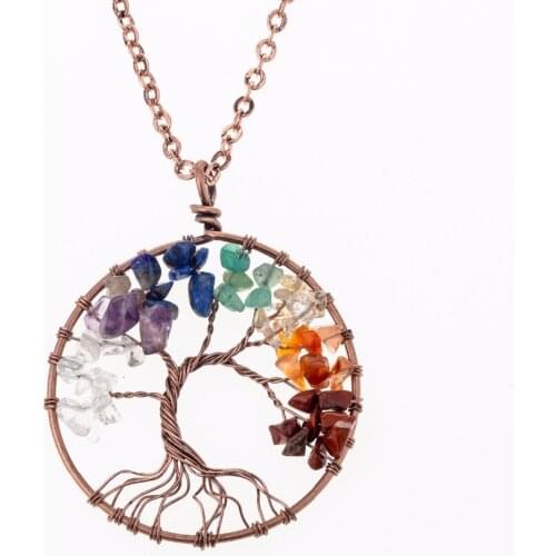 Tree of Life Pendant Necklace 7 Chakra Stones Handmade Link Chain Couple Prayer Energy Necklace