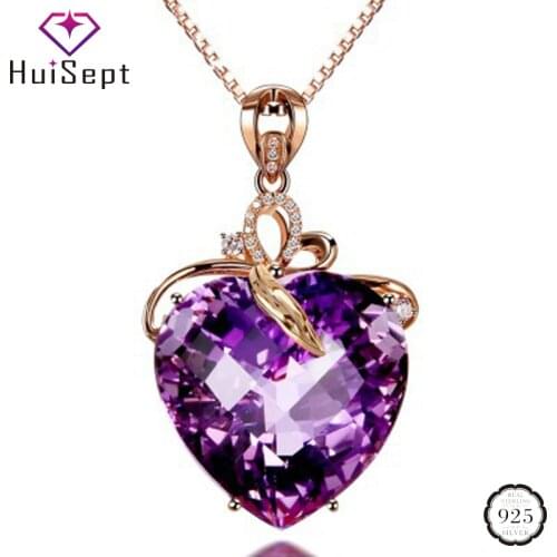 HuiSept Elegant 925 Silver Jewelry Heart-shaped Amethyst Gemstones Pendant Necklace Female Ornaments for Wedding Party Wholesale