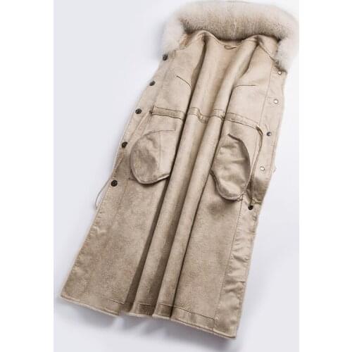 Coat Fur Real Women Winter Jacket Sheep Shearing Wool Coat Female Long Fox Fur Collar Hooded Manteau Femme Hiver KJ1032