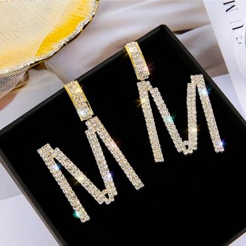 Luxury Letter M Earrings For Women Jewelry Korean Fashion Full Crystal Earings Wedding Party Jewelry 2020 Ins Brincos