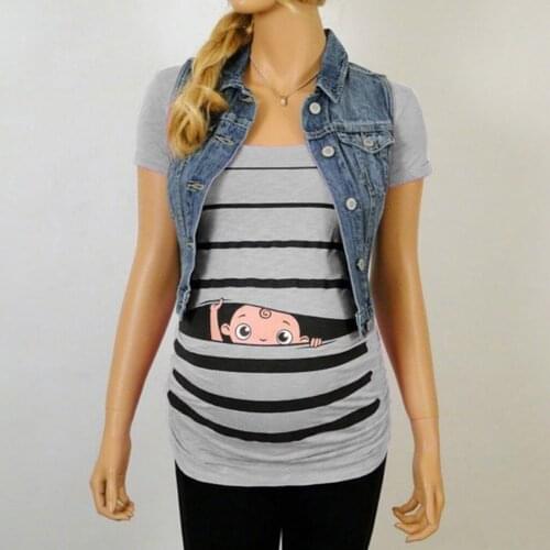 Pregnancy Shirt Maternity Funny Baby Striped Short Sleeve T-shirt Pregnant Tops Ropa De Maternidad Embarazo Pregnancy clothes