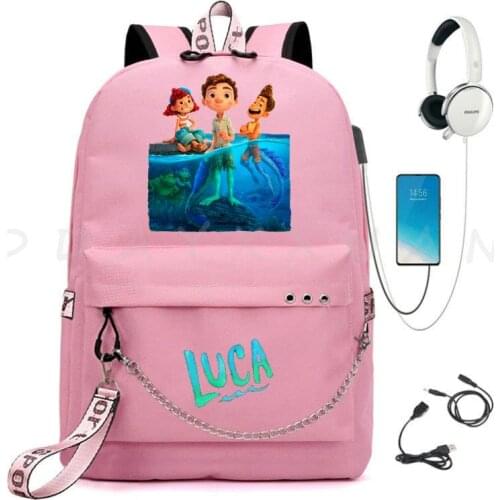 Luca Backpack Boy Girl School Bags USB Bookbag For Teenagers Big Capacity Travel Waterproof Laptop Mochilas Daily Bag with Chain