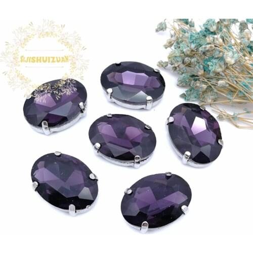 Classic style Deep Purple OVAL shape Glass Crystal sew on rhinestones with four claw Diy wedding decoration Free shipping