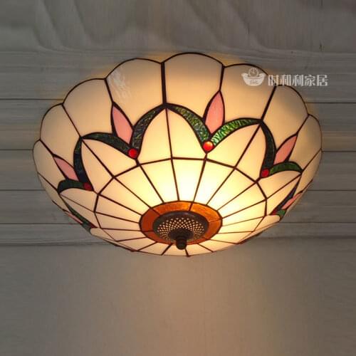 12inch tiffany style LED round glass ceiling lamp bedroom living room lamp