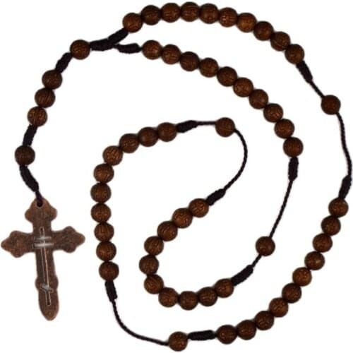 Dark Brown Rosary Beads Orthodox Cross Alloy Pendant Necklace Fashion Religious jewelry