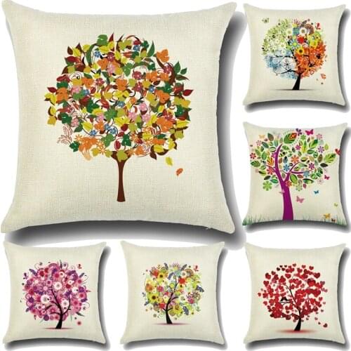 Creative Tree Design Cushion Cover Cotton Linen Decorative Pillowcase Chair Seat Square 45x45cm Pillow Cover Home Living Textile