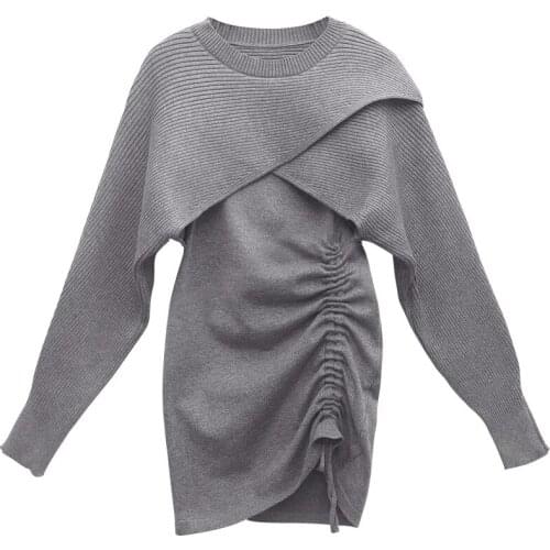 2021 Spring Sexy Knit Long Sleeve Tops, Suspender Dress, Slim Fit, Two-piece Suit