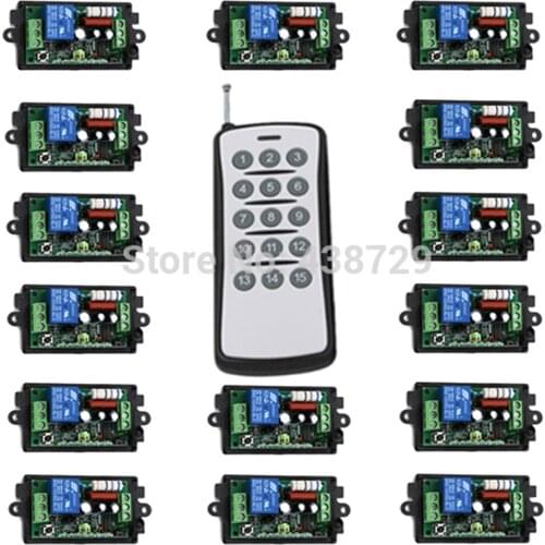 Light switch wireless remote control 220v,15Ch RF on/off for light led for home automation 1 Transmitter And 15 Receiver