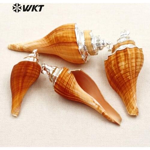 WT-JP032 WKT Hot selling Silver Plated Cool with Red Natural Trumpet Shell Necklaces Pendants Jewelry Making for Female
