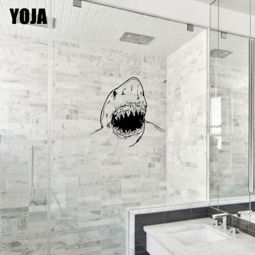 YOJA 26x27.6CM Bathroom Shower Handsome Shark Decal Decoration Home Wall Sickers G2-0488