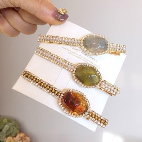 Colorful Resin Alloy Barrette Hair Grips Super Shiny Colored Round Rhinestone Geometric Hair Clips Wedding Hairpins Wholesale