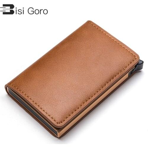 BISI GORO 2021 Protector Safety Wallet Men and Women Colorful PU Fashion Aluminum Box RFID Case Holder 2021 New Arrival Card Box