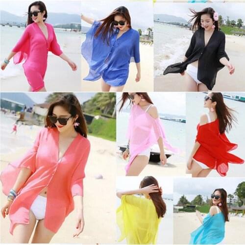 Womens Sexy Chiffon Bikini Cover Up Sexy Summer Chiffon Beach Solid Women Swimwear Beach Dress Scarf Pareo Sarong Wrap