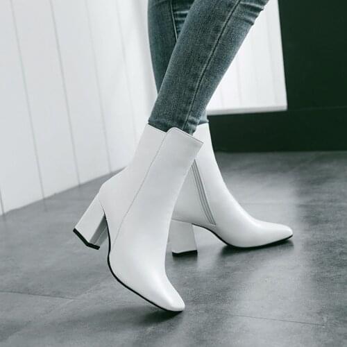 2021 New Autumn Winter Classics PU Leather Retro Square Toe Zipper Ankle Boots Comfortable Women Footwear white red 33-43