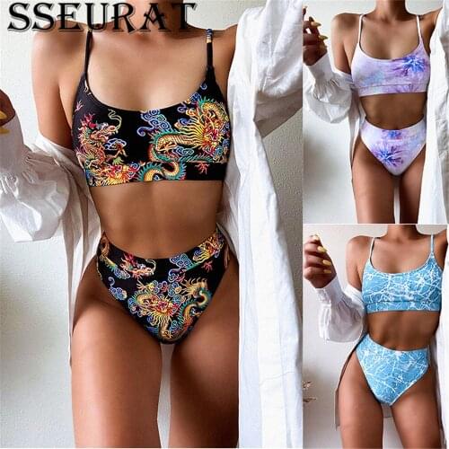 SSEURAT High Waist Bikini Push Up Swimwear Women 2021 Dragon Printed Sexy Bikini Set Retro Swimsuit Female Bathing Suit