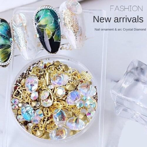 1 Box Mixed 3D Rhinestones Nail Art Decorations Crystal Gems Jewelry Gold AB Shiny Stones Charm Glass Manicure Accessories