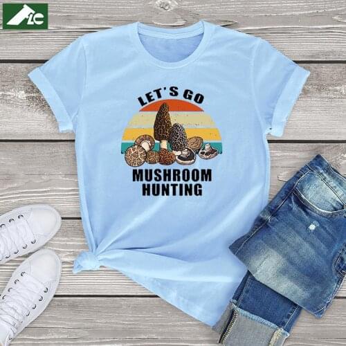 100 cotton vintage t shirt mashroom Lets Go Mushroom Hunting t shirt women mens tops unisex clothes fashion girls blouse tee