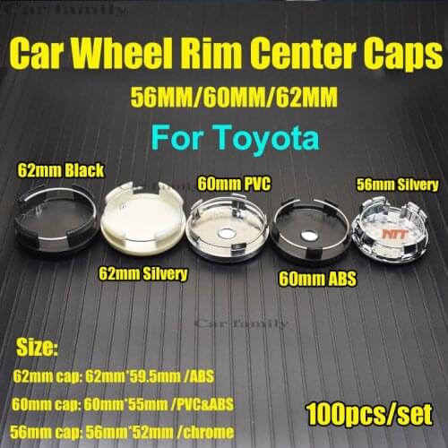 100pcs for Carolla Camry Reiz Sienna Prius Land Cruiser Rav4 56mm 60mm 62mm Auto Car Wheel Rim Center Cap Wheel Hub Emblem Badge