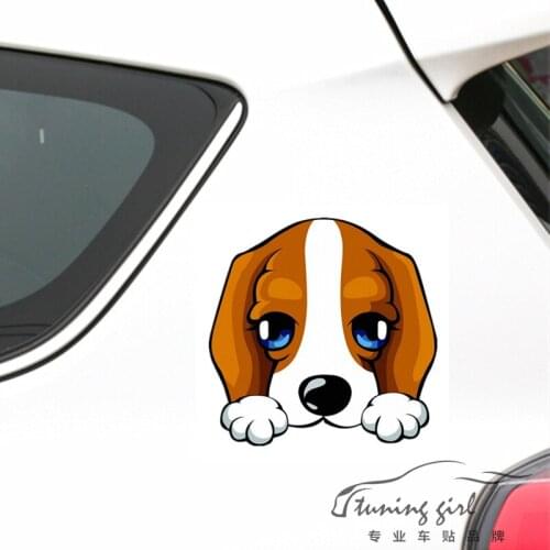 14CM*14CM Dog Beagle Reflective Lovely Car Stickers Creative Decoration Decals For Trunk Windshield Auto Tuning Styling D15