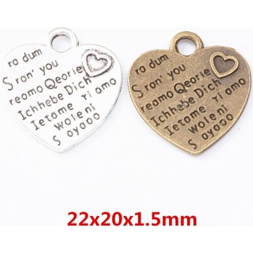 35 pieces of retro metal zinc alloy love pendant for DIY handmade jewelry necklace making 7954