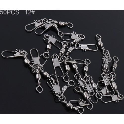 50pcs 12# Mixture Stainless Steel Fishing Swivel Snap Ball Bearing Lock Rolling Swivel Connector Fishing Accessories