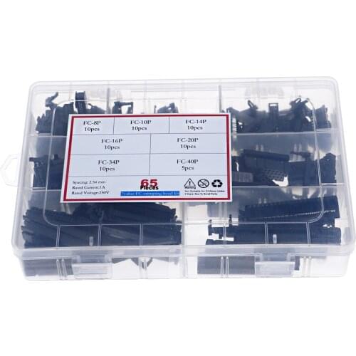 Fc-8 10 14 16 20 34 40 Pin female connector IDC cable connector kit set 2.54mm pitch for flat strip cables and IDC connectors