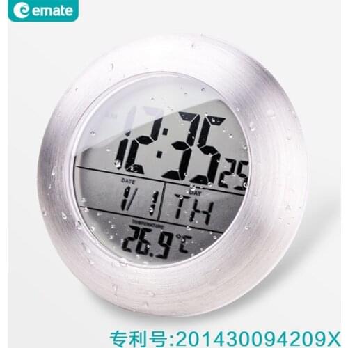 Hot Digital Wall Clock HD LCD Bathroom Clock Kitchen Wall Clocks Waterproof Shower Silver Big Temperature Display Sucker Fixed