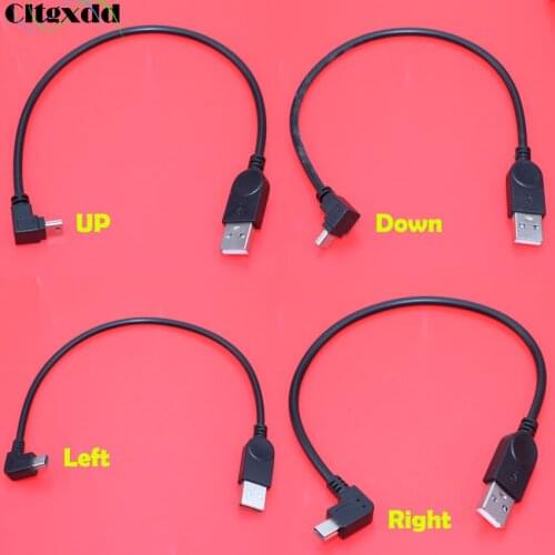 Cltgxdd 1PCS USB 2.0 Male to Mini USB B Type 5Pin Adapter 90 Degree Up / Down / Left / Right Angled Male Data Cable Cord