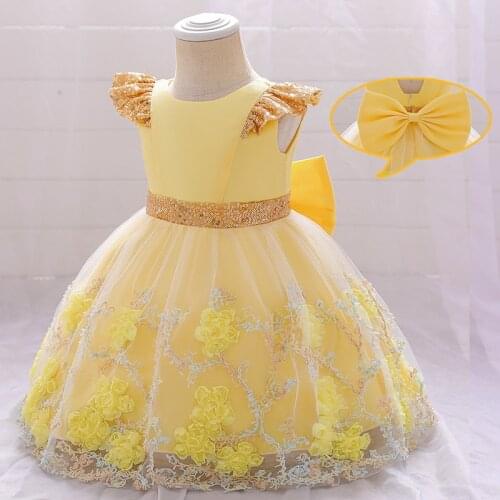 2021 Flower Kids Clothes Child Baptism 1st Birthday Dress For Baby Girl Clothing Princess Dresses Lace Backless Party Dress