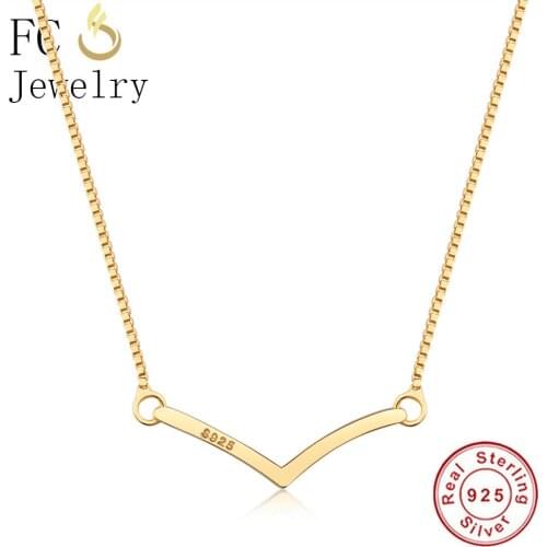 FC Jewelry 925 Sterling Silver Summer Small Gold Color Arc Pendant Chain Enthic Statement Necklace Women Love Collar Kolye 2019