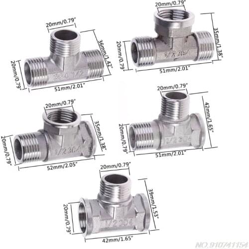 G1/2" Tee 3 Way Plumping Pipe Fittings Stainless Steel T type Threaded Valve D09 20 Dropshipping