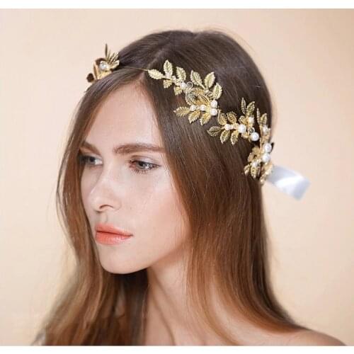 Greek Goddess Headpiece Gold Laurel Leaf Headband Grecian Crown Bridal Pearls Headpiece Bridesmaids Gift Prom Headpiece