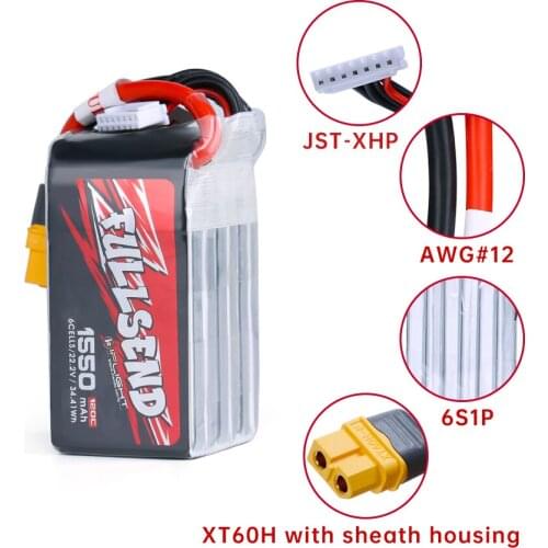 IFlight FULLSEND 14.8V 4S / 22.2V 6S 1550mAh 120C Lipo Battery with XT60H Connector for FPV drone part