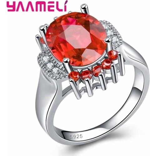 AAA+ Sparkling Red CZ Crystal Created 925 Sterling Silver Ring Women/Girls Fashion Party Fantastic Woman Propose Rings