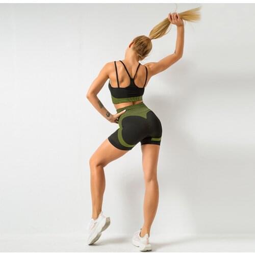 Summer 2 Piece Gym Clothing Seamless Yoga Set Scrunch Butt Sexy Sportwear Shorts Siut