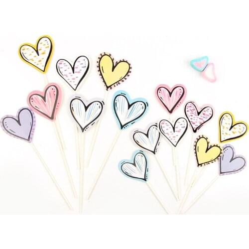 Love Heart Happy Birthday Cake Toppers Stars Cupcake Topper Flags For Wedding Kids Birthday Party Supplies Cake Decoration