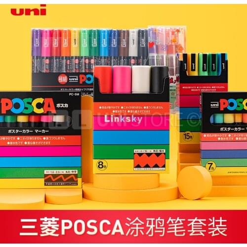 Uni-posca Paint Marker Pen-Fine Point - Set of 7/8/15 Color, 0.9-1.3mm,water-based Pigment ,non-toxic, Lightfast, and Waterproof