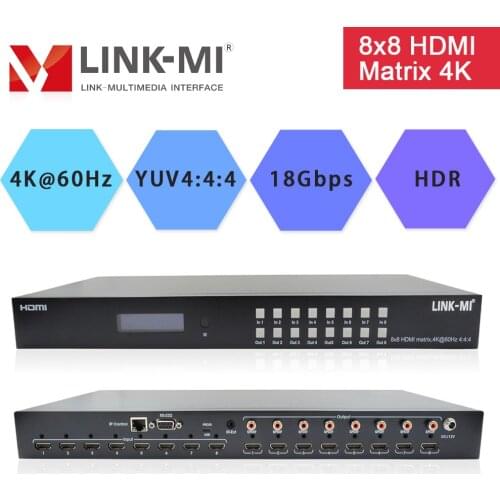 LINK-MI 8x8 HDMI Matrix Splitter HDMI 2.0 4K@60Hz 18Gbps HDR Video Switch Matrix