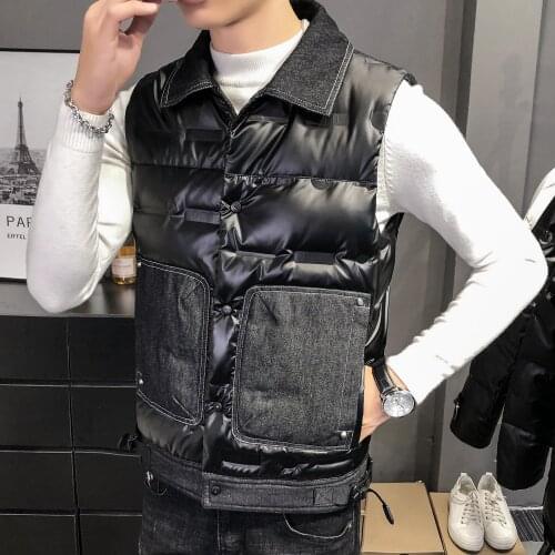Korean Down Vest Men Winter Fashion Casual Sleeveless Jacket Mens Slim Thick Warm Big Pocket Waistcoat Youth Clothes
