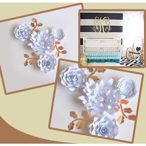 Handmade White Rose DIY Paper Flowers Leaves Set For Party Wedding Backdrops Decorations Nursery Wall Deco Video Tutorials