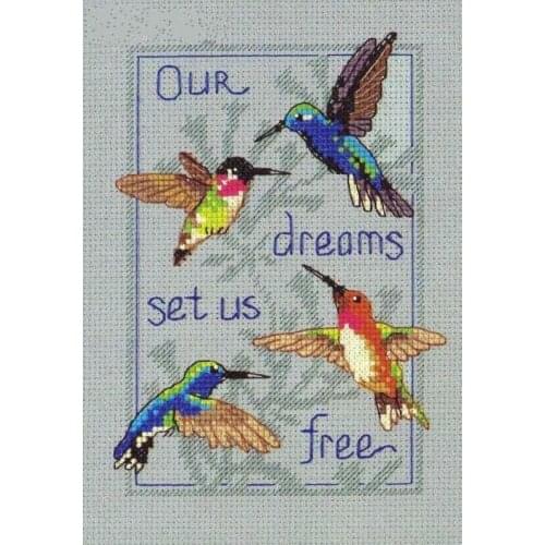 Free delivery Top Quality Lovely Counted Cross Stitch Kit Our Dreams Set Us Free Four Birds Hummingbird DIM 16708