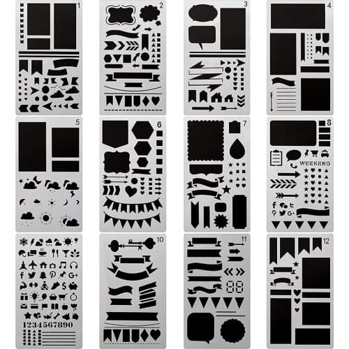 XRHYY 1 Pcs Bullet Journal Stencil Set Painting template stencil ruler for Journaling Drawing Painting Card And Art DIY Craft