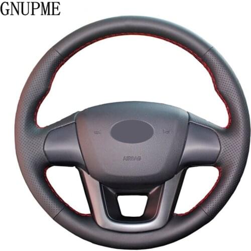 GNUPME Black Artificial Leather Steering Wheel Cover Hand-stitched Car Steering Wheel Cover for Kia K2 Kia Rio 2011-2013
