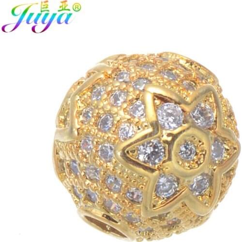 Wholesale DIY Metal Beads Beadwork Jewelry Making Findings Supplies Micro Pave Zircon Star Pattern Metal Ball Beads Accessories