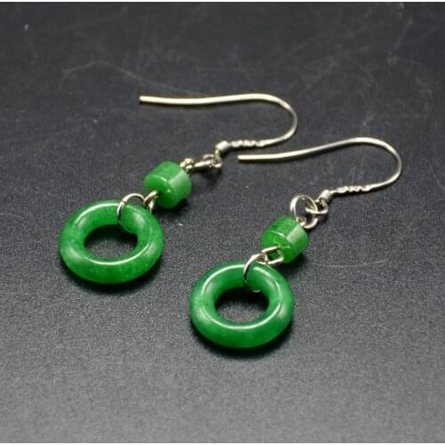 Original Natural Green Jade Emerald Luck Beads Earrings Charm Jewellery Fashion Accessories DIY Hand-Carved Woman Amulet Gifts