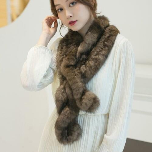 Real fur autumn and winter sable fur scarf martes zibellina mink hand knitted womens neck