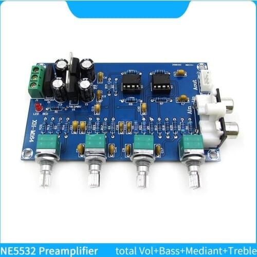 NE5532 Pre-Amplifier Board Treble Bass Mediant Tone Control Board Audio Preamplifer Ne5532 Hifi Tone Preamp Dual AC12V