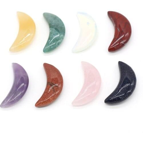 Natural Stone Pendant Polished Crescent Crystal Agates Turquoises Opal No Hole Pendant Charms for Jewelry Making Necklace Gift