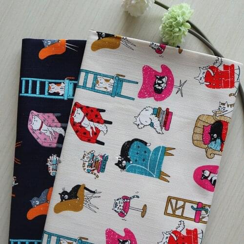 Half yard thicken cotton fabric with cartoon animal cat print, handmade DIY bag garment cloth 100% cotton CR-369