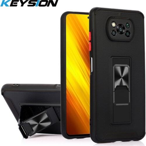KEYSION Fashion Shockproof Armor Case for Xiaomi POCO X3 Pro X3 NFC Stand Soft Silicone Phone Back Cover for POCO F3 5G M3